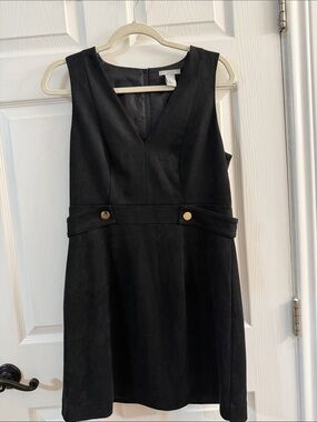 H&M Black Sleeveless V-Neck Mini Dress with Gold Buttons